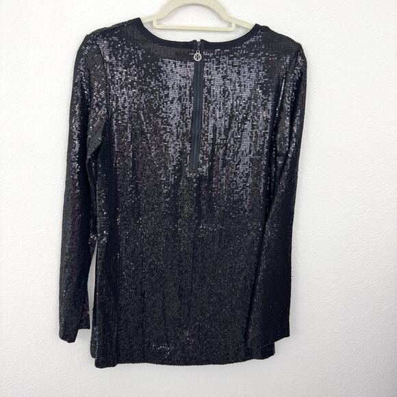 Tory Burch Womens Tunic Top Blouse Size 8 Sequin Silk Party Formal Black - Picture 4 of 7